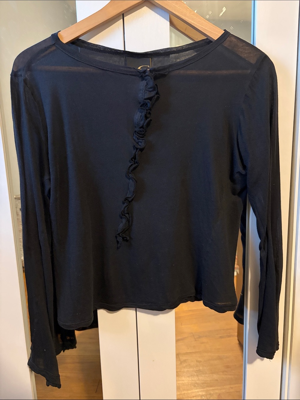 Just Cavalli Black Long-Sleeve Ruffle-Front Top